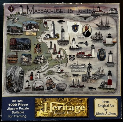 Heritage Puzzle Inc. MASSACHUSETTS LIGHTS Lighthouses 1000 Piece Glenda J Denny