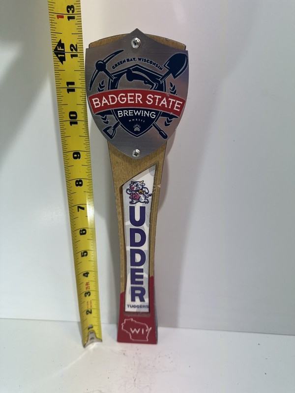 Badger State Brewing Beer Tap Handle Udder Tuggers Wisconsin Tapper Green Bay WI