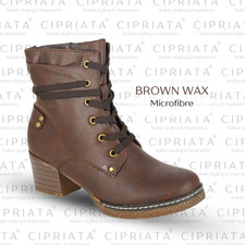 Ladies Cipriata Ankle Boots High Heeled Military Biker Comfort Lace Up 6 Eyelet