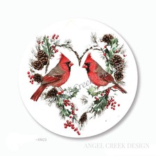 CARDINALS IN HEART WREATH CHRISTMAS STICKERS ENVELOPE SEALS CHRISTMAS FAVORS