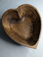 Primitive Heart Shaped Hand Carved Wood Bowl 6  