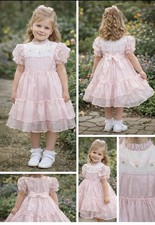 Vintage Martha’s Miniatures Pink Party Dress Girls 6 Lace Puff Sleeve Easter 80s