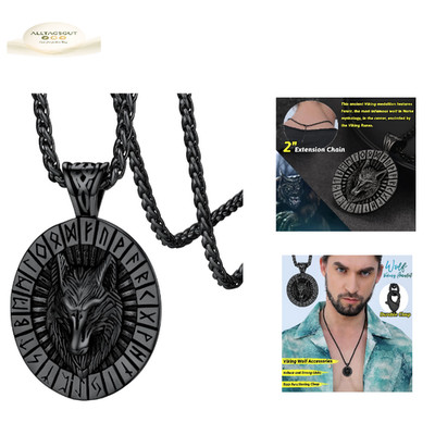 FaithHeart Edelstahl Viking Wolfskopf Anhänger Halskette 55cm We