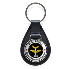 US Army Aircraft Structural Repairer Black Leather Keychain Silver Keyring