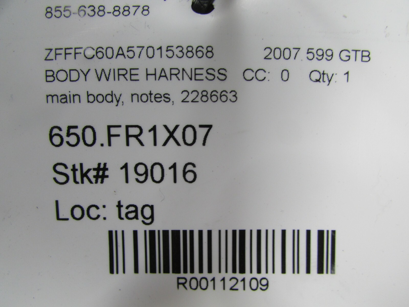 Ferrari 599 GTB, Main Body Wiring Harness, Used, P/N 228663