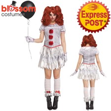 CA1084 Women Carnevil Clown Harlequin Circus Halloween Evil Pennywise IT Costume