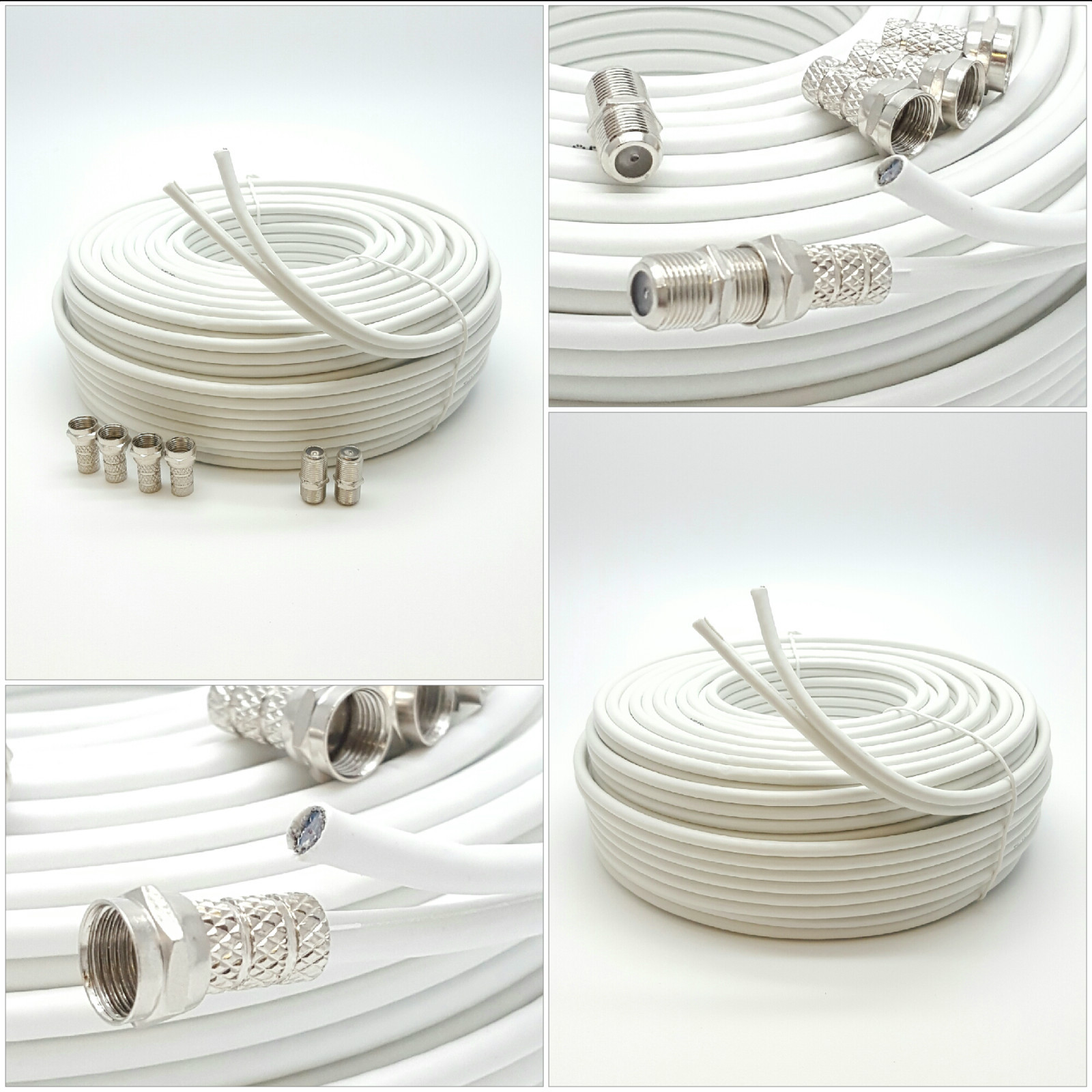 3m White Twin Coaxial Satellite Extension Cable suitable for Sky Q, HD Freesat