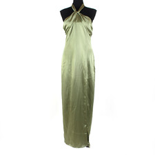 Reformation Kavi Satin Maxi Dress NEW Artichoke Green Side Slit Halter Size 6