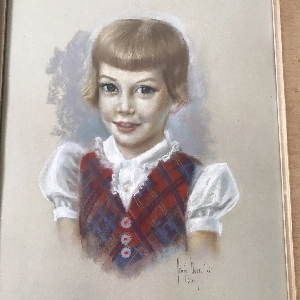 Lote De 2 De Colección George Unger Jr Retratos Pastel Cabeza Roja Niños Arte Original Años 50 Foto 3 de 4
