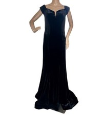 LA FEMME Velvet Off the Shoulder Open Back Stretch Black Mermaid Gown Size 8