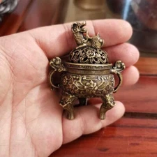 Antique Brass Incense Burner Ornaments Kirin Small Incense Burner Carved Brass