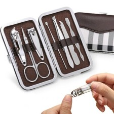 SET MANICURE PEDICURE 7 PZ ACCIAIO INOX KIT DA VIAGGIO TAGLIA UNGHIE PIEDI MANI