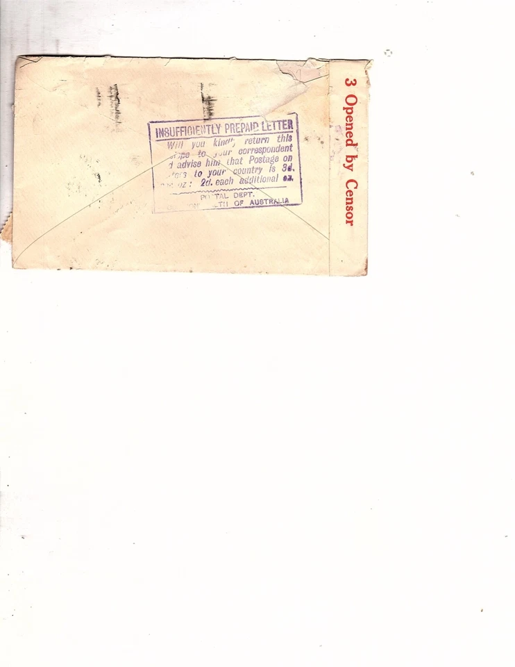 1941 Melbourne Australia Commercial Censored cover postage due paid to NJ (dg - Image 2 of 2