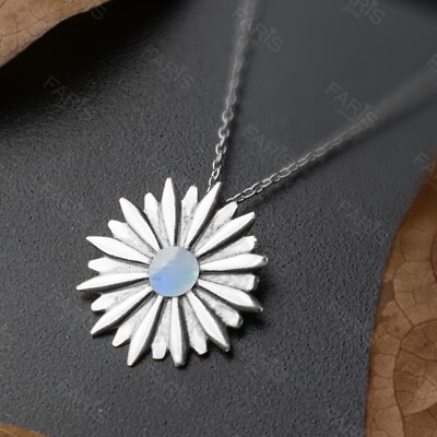 Sterling Silber 925 Rundschliff Mondstein Edelstein Anhänger Halskette Blume