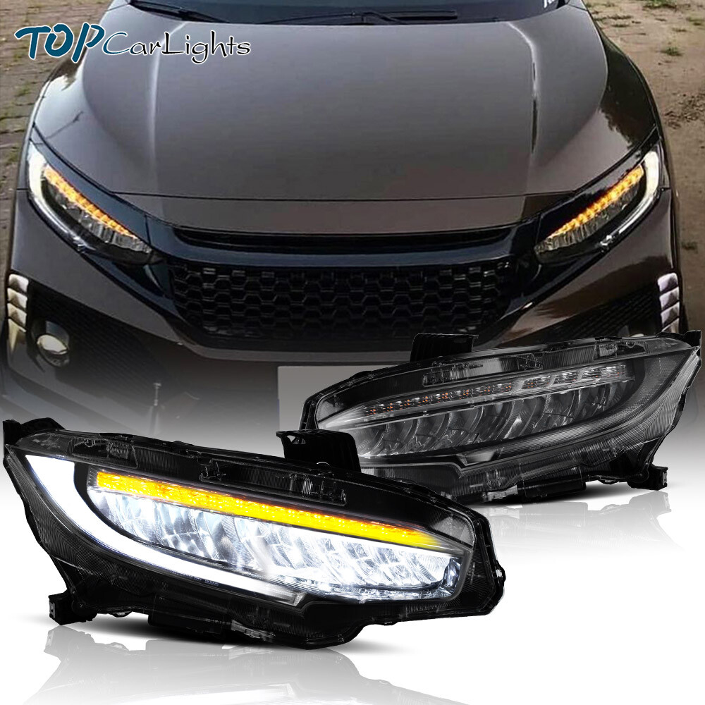 Phares avant VLAND LED pour Honda Civic 10 2016-2021 à animation de démarrage noir
