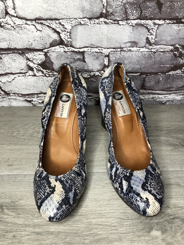 Zapatos de salón LANVIN de cuero azul marfil piel de serpiente cuñas altas para mujer 40EU/9,5M EE. UU. Foto 2 de 4