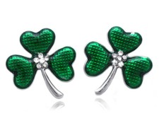 Heart Shape 3 Leaf Clover Irish Shamrock Stud Earrings St. Patrick's Day Gift