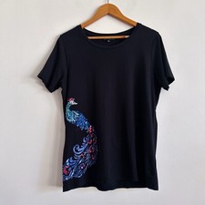 French Connection Sequin Tshirt Black Peacock Embellished Sparkly Top 2000s