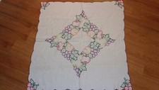 Linen Table Topper 41" x 42" Embroidered with Fruits Nice
