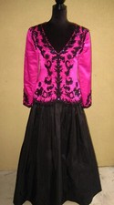Vintage Victoria Regal Ltd magenta/black sequins/beaded LS Vneck flared gown 8
