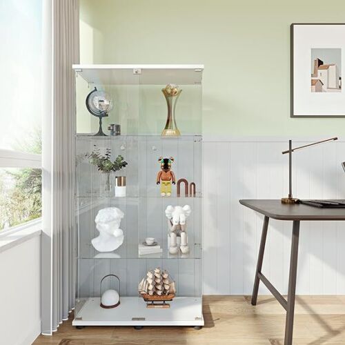 Glass Display Cabinet 2 Doors W/Locks 4 Shelves For Figures Curio Collection - Picture 1 of 6