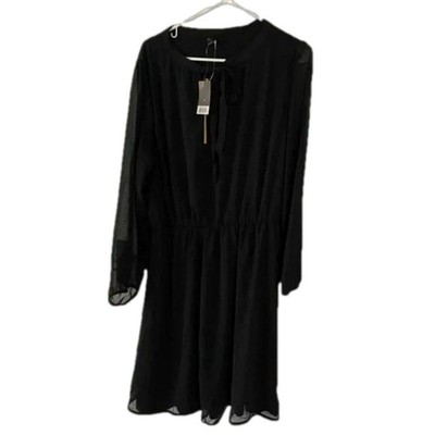 Esmara Long Sleeve Chiffon Black Midi Dress Sz 10