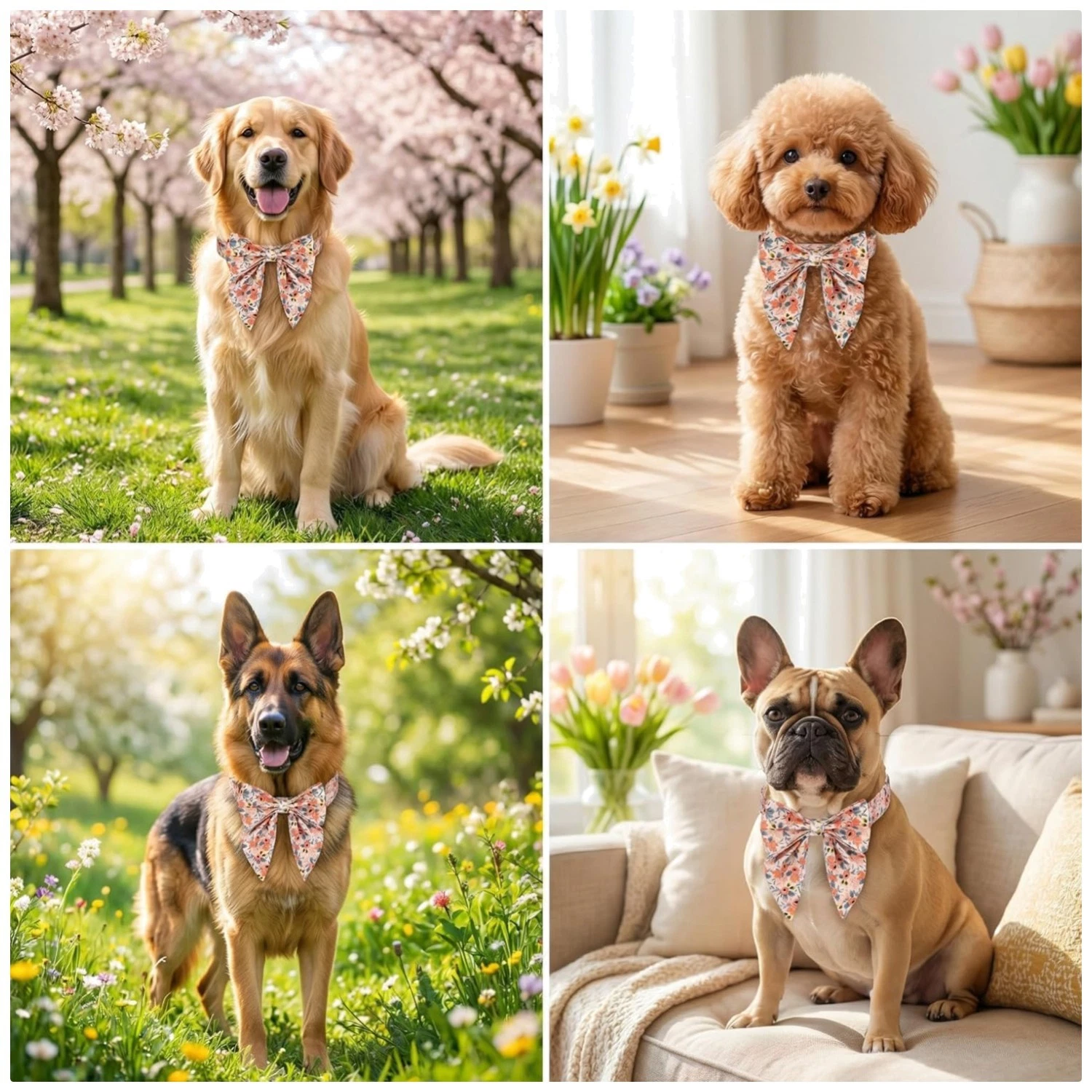 Adjustable Flower Print Pet Collar for Large Dogs