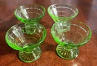 4 Vintage Anchor Hocking Block Optic Green Depression Glass Uranium Sherbet Cups