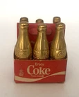 Vintage - Coca Cola Miniature 6 Pack Gold Bottles in Cardboard Container 1 3/8"