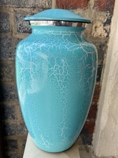 aqua crackle Cremation Urn for Human Ashes - Adult Memorial Funeral Urn
