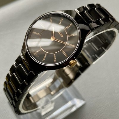 Damen Original Rado Diamant Keramik Slim Designer Uhr R27741702 Ausstellungsstück