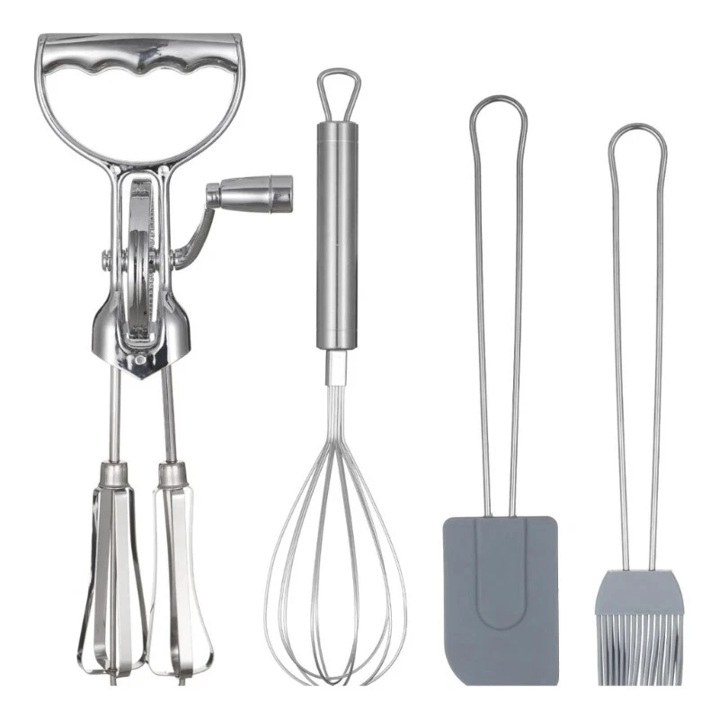 4pc Nonrust Steel Eggs Whisks Set Manual Baking Tool Silicone Brush Spatula