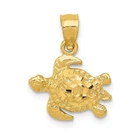14k Yellow Gold Diamond Cut Open Back Sea Turtle Charm Pendant