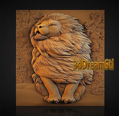 lion panel STL Model, CNC Router, Engraver, Artcam, Aspire, Wood Art