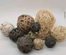 Decorative Bowl Vase Filler 11 Pcs Natural & White Wicker Rattan Balls Variety