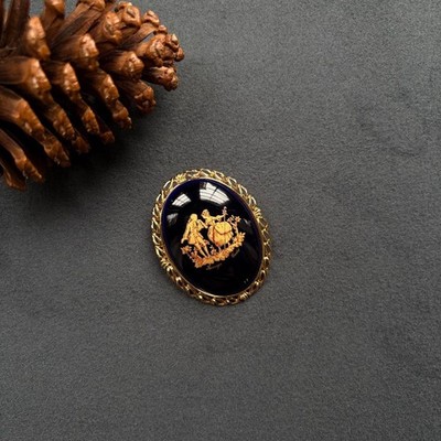Limoges brooch royal blue golden decoration