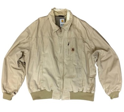 VTG Y2K USA CARHARTT DUCK CANVAS DISTRESSED WORKWEAR JACKE BEIGE 2XL