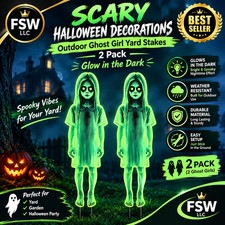 Scary Halloween Decorations Outdoor Ghost Girl Yard Stakes - 2 Pack Glow in the