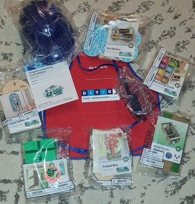 LOWE'S JR. DIY BUILDER BUNDLE! 6 Kits w/ Apron, Goggles & Hard Hat MAR-AUG 2025