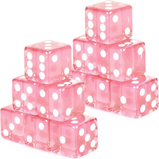 12 Pcs 19 mm Casino Dice Acrylic Pink Translucent D6 Dice 6 Sided with Square w/