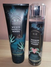 Bath  Body Works WICKED VANILLA WOODS Cream  Fragrance Mist Spray 2 Pc Set NEW