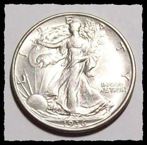 1936-P WALKING LIBERTY HALF DOLLAR White w/ Subdued Luster UNC #31D54 .90 SILVER
