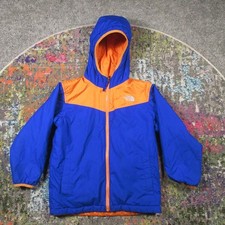 The North Face Reversable Hooded Puffer Jacket Kids Small 7 8 Blue Distressed