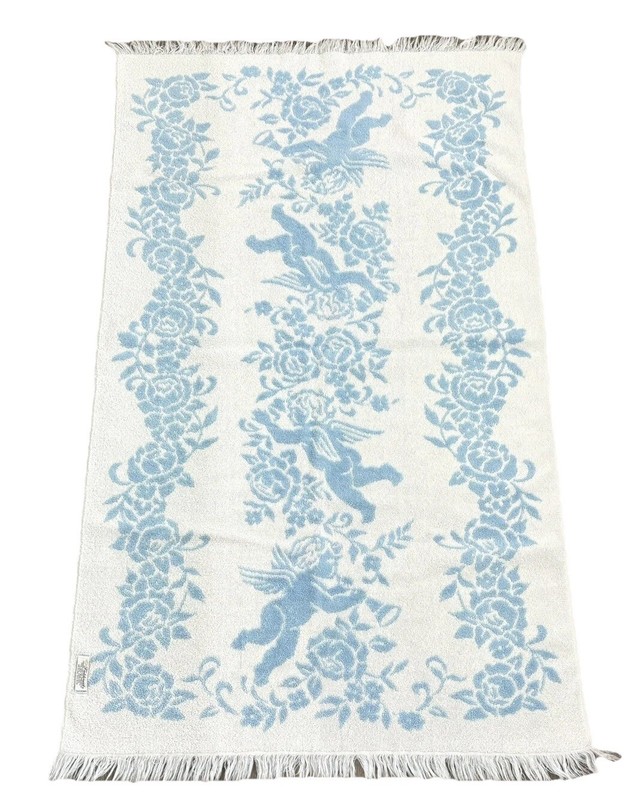 Vintage Fieldcrest Cotton Cupid Baby Blue Cotton Bath Towel With Fringe