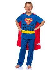 DC Comics Superman Pajamas Boys' 3PC Shirt Pant Set With Detachable Cape