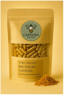 Capsura Bee Pollen Capsules, Pure Organic Bee Pollen, Food Supplement, UK Made