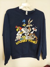 Jerzees Looney Tunes Graphic Pullover Crew Neck Sweatshirt Blue Women's Small