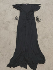 Got Style Crepe Long Wrap Dress Womens Small Black Flutter Sleeve Flowy Artsy