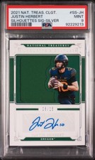 2021 National Treasures JUSTIN HERBERT Silhouettes Auto Patch Silver /15 PSA 9MT