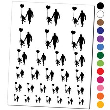 Father and Daughter Parent Silhouette with Heart Balloon Temporary Tattoo Set